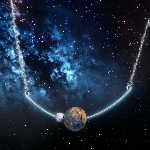 One of a kind chalcedony earth and moon pendant with labradorite chain. NWT - Picture 3 of 10